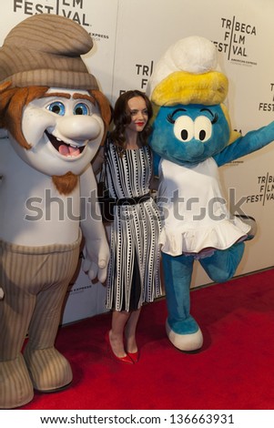 NEW YORK - APRIL 27: Christina Ricci voice of Smurf character Vexy from Smurfs 2 movie attends Sneak Peek of The Smurfs 2 at the 2013 Tribeca Film festival at BMCC on April 27, 2013 in New York