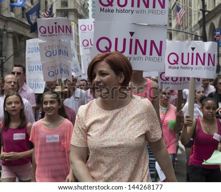NEW YORK - JUNE 30: Speaker of New York city council Christine Quinn attends annual 43rd Pride Parade on Fifth Avenue in Manhattan on June 30, 2013 in New York City