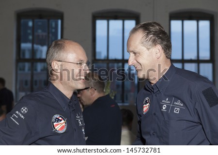 NEW YORK - JULY 10: Andre Borschberg, Bertrand Piccard attend dinner to celebrate Solar Impulse plane arrival in NYC at Center 548 on July 10, 2013 in New York City.