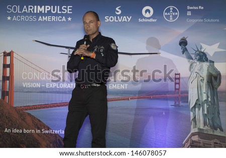 NEW YORK - JULY 13: Bertrand Piccard attends celebration of complition flight across America by Solar Impulse plane at John F. Kennedy airport on July 13, 2013 in New York City.