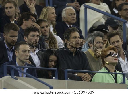 NEW YORK - SEPTEMBER 9: Ben Stiller, Ralph Lauren attend US Open final between Rafael Nadal of Spain & Novak Djokovic of Serbia at USTA Billie Jean King National Tennis Center on Sep 9, 2013 in NYC