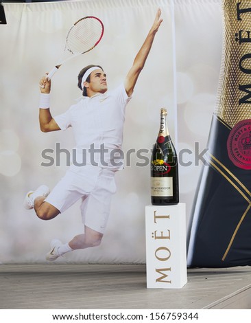 NEW YORK - AUGUST 27: Moet & Chandon champagne bar at 2013 US Open at USTA Billie Jean King Tennis Center food court on August 27, 2013 in New York