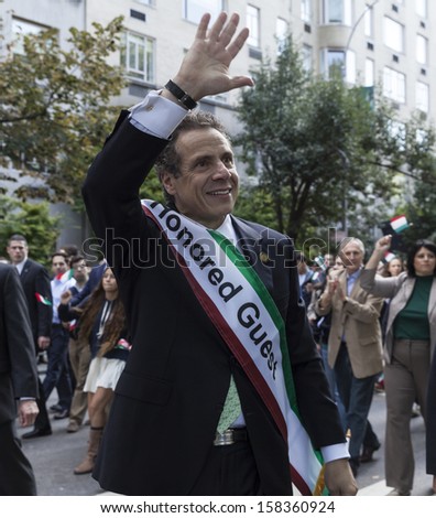 NEW YORK - OCTOBER 14: New York State Governor Andrew Cuomo attends annual Columbus Day Parade on 5th Avenue on October 14, 2013 in New York City
