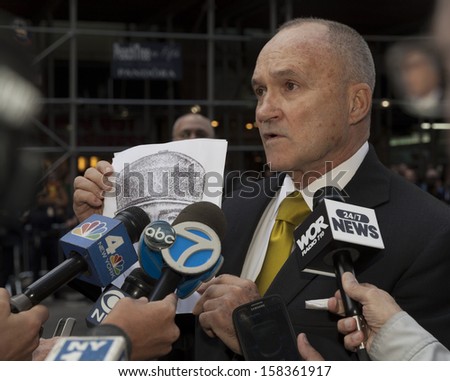 NEW YORK - OCTOBER 14: Police commissioner Ray Kelly addresses journalists with information about suspect in attempted kidnapping the annual Columbus Day Parade on 5th Avenue on October 14 2013 in NYC