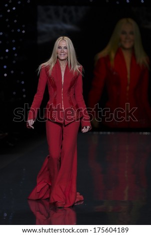 NEW YORK, NY - FEBRUARY 06, 2014: Joan Van Ark wearing Mark Zunino dress walks runway for The Heart Truth\'s Red Dress Collection at Mercedes-Benz Fall/Winter 2014 Fashion Week