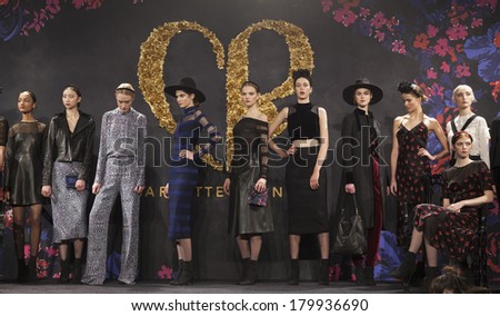 NEW YORK, NY - FEBRUARY 07, 2014: Models show off dresses for Charlotte Ronson at New York Fall/Winter 2014 Fashion week at The HUB at Hudson Hotel