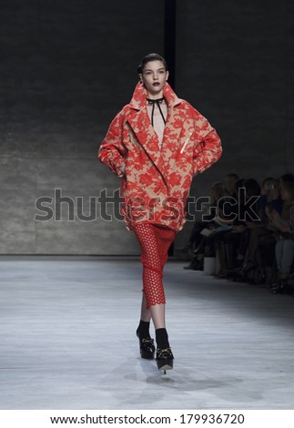 NEW YORK, NY - FEBRUARY 07, 2014: Model walks runway for Cloud Stompers collection by Zimmernmann at New York Fall/Winter 2014 Fashion week at Lincoln Center