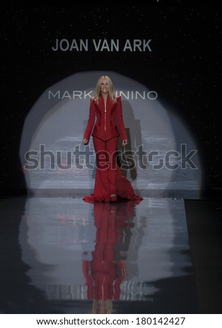NEW YORK, NY - FEBRUARY 06, 2014: Joan Van Ark wearing Mark Zunino dress walks runway for The Heart Truth\'s Red Dress Collection at Mercedes-Benz Fall/Winter 2014 Fashion Week at Lincoln Center