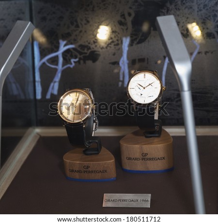NEW YORK, NY - MARCH 06, 2014: Girard-Perregaux watches on display at the We Are Family Foundation 2014 Gala at Hammerstein Ballroom presented by Girard-Perregaux