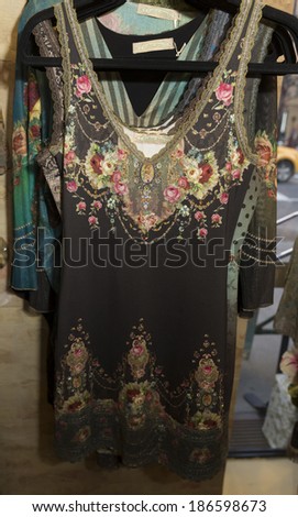NEW YORK, NY - APRIL 10, 2014: Dress designed by Michal Negrin on display at SOHO store opening for Michal Negrin