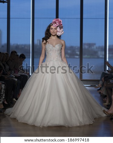 NEW YORK, NY - APRIL 12, 2014: Model walks runway for Gardens of Glamour by Ines Di Santo and Veronica Di Santo during bridal week at Standard Highline Hotel