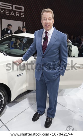 New York, NY - APRIL 16 2014: Ford Motor Company Executive Chairman Bill Ford attends New York Auto Show celebrating 50th Anniversary of Ford Mustang 2015 Mustang GT 5.0  Limited Edition is on display