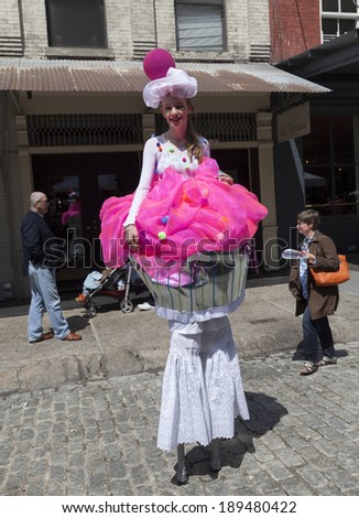 NEW YORK, NY - APRIL 26, 2014: Street performer at Family festival during the 2014 Tribeca Film festival on Greenwich street