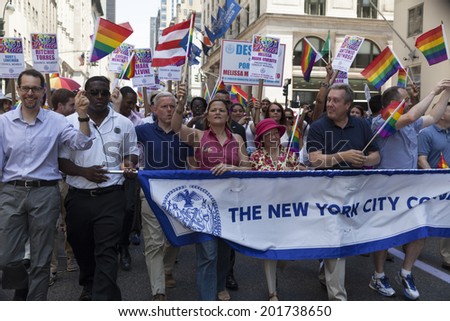 New York, NY USA - June 29, 2014: New York City COuncil Speaker Melissa Mark-Viverito and council members attend annual 44th Pride Parade on Fifth Avenue in Manhattan