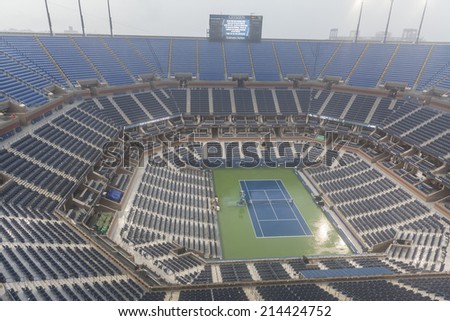 NEW YORK, NY - AUGUST 31, 2014: Heavy rain and severe weather pounded at US Open tennis tournament in Flushing Meadows USTA Tennis Center