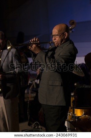 New York, NY - January 08, 2015: Eddie Henderson plays as part of Benny Golson quartet at Jazz Legends for Disability Pride concert at Quaker Friends Meeting House in Manhattan