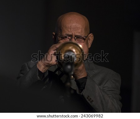 New York, NY - January 08, 2015: Eddie Henderson plays as part of Benny Golson quartet at Jazz Legends for Disability Pride concert at Quaker Friends Meeting House in Manhattan
