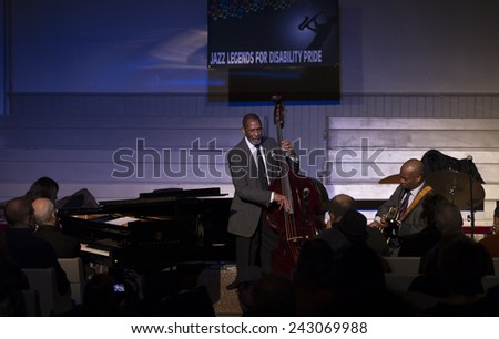 New York, NY - January 08, 2015: Ron Carter, Renee Rosnes, Russell Malone play at Jazz Legends for Disability Pride concert at Quaker Friends Meeting House in Manhattan