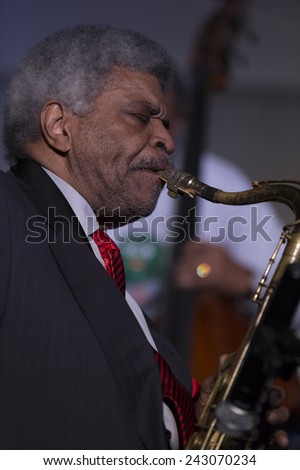 New York, NY - January 08, 2015: George Coleman plays as part of George Coleman quartet at Jazz Legends for Disability Pride concert at Quaker Friends Meeting House in Manhattan