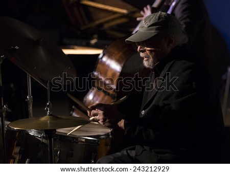 New York, NY - January 08, 2015: Jimmy Cobb plays as part of Benny Golson quartet at Jazz Legends for Disability Pride concert at Quaker Friends Meeting House in Manhattan