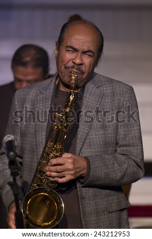 New York, NY - January 08, 2015: Benny Golson plays as part of Benny Golson quartet at Jazz Legends for Disability Pride concert at Quaker Friends Meeting House in Manhattan