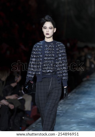 New York, NY - February 19, 2015: Model walks runway for Marc Jacobs during Fall 2015 Fashion Week at Park Avenue Armory