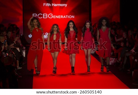 New York, NY - February 12, 2015: Fifth Harmony in BCBG Generation walk runway for the Heart Truth Red Dress Collection 2015 fashion show as part of Fall 2015 Mercedez-Benz Fashion Week