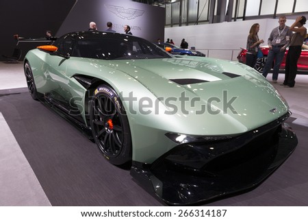 New York, NY - April 2, 2015: Exterior of Aston Martin Vulcan sport car on display at New York International Auto Show at Javits Center