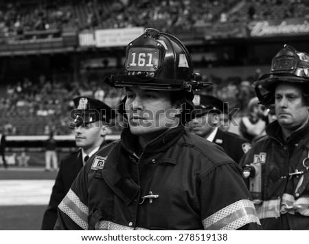 New York, NY - May 15, 2015: NYFD and NYPD Honor guards attend game between New York City Football Club and Chicago Fire FC at Yankee Stadium