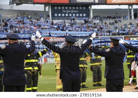 New York, NY - May 15, 2015:  NYPD Honor guards attend game between New York City Football Club and Chicago Fire FC at Yankee Stadium