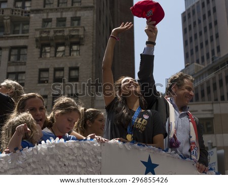 New York, NY USA - July 10, 2015:  Hope Solo and Governor Andrew Cuomo attend New York City Ticker Tape Parade For World Cup Champions U.S. Women Soccer National Team on Broadway