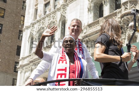 New York, NY USA - July 10, 2015: Bill de Blasio  attend New York City Ticker Tape Parade For World Cup Champions U.S. Women Soccer National Team on Broadway
