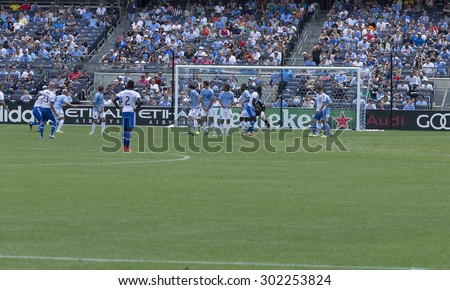 New York, NY - August 1, 2015: Team Montreal Impact attacks during game between New York City FC and Montreal Impact at Yankee Stadium