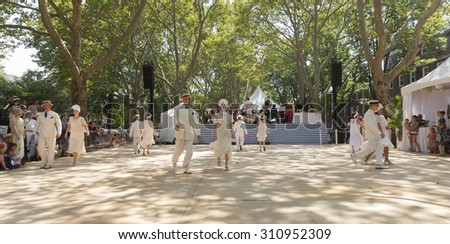 New York, NY USA - August 16, 2015: Rudy Caravella\'s Canarsie Wobblers dance at 10th annual Jazz Age lawn party by Michael Arenella & Dreamland Orchestra on Governors Island