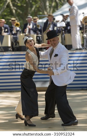 New York, NY USA - August 15, 2015: Rudy Caravella\'s Canarsie Wobblers dance at 10th annual Jazz Age lawn party by Michael Arenella & Dreamland Orchestra on Governors Island