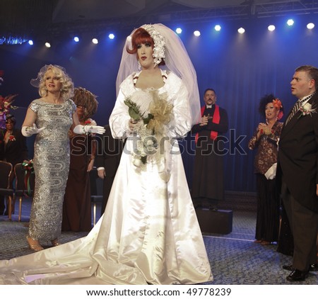 NEW YORK - MARCH 27: Members of Imperial Court perform musical Wedding on stage at 24th Annual Night of a Thousand Gowns at The Marriott Marquis in Times Square on March 27, 2010 in New York City.