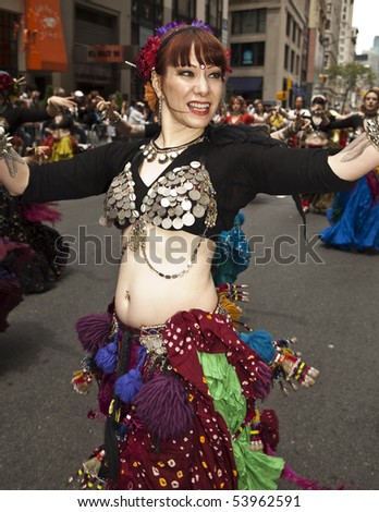 NEW YORK - MAY 22: Dancers of Manhattan Tribal march at Annual Dance Parade in Tompkins Square Park on May 22, 2010 in New York City.