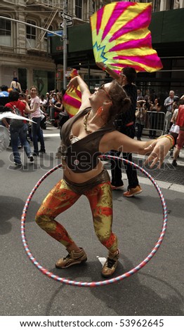 NEW YORK - MAY 22: Unidentified Hula Hoop Dancer marches at Annual Dance Parade in Manhattan on May 22, 2010 in New York City.