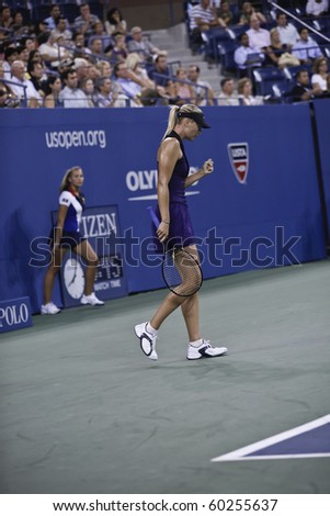 NEW YORK - SEPTEMBER 02: Maria Sharapova of Russia celebrates point during second round match against Iveta Benesova of Czech Republic at US Open tennis tournament on September 02, 2010, New York.