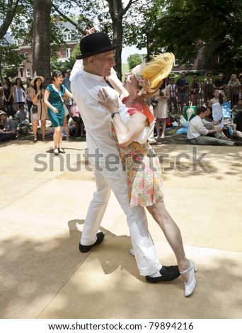 NEW YORK - JUNE 25: James Lake and Renee dance at Michael Arenella and the Dreamland Orchestra the Jazz Age Dance Party on Governors Island on June 25, 2011 in New York City.