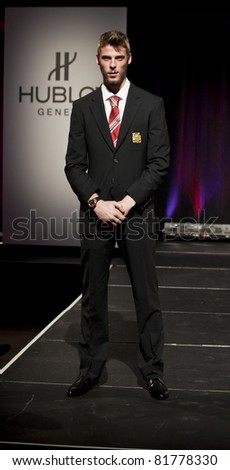 NEW YORK - JULY 25: Footballer David De Gea walks runway at Hublot \'Art of Fusion\' fashion show with Sir Alex Ferguson & Manchester United at Cipriani, Wall Street on July 25, 2011 in New York City