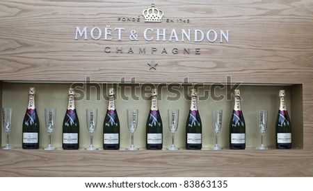 NEW YORK - SEPTEMBER 01: The food court area is shown with Moet & Chandon Champagne at US Open at USTA Billie Jean King National Tennis Center on September 01, 2011 in New York City.