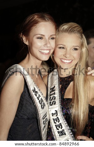 NEW YORK - SEPTEMBER 14: Miss Teen USA Danielle Doty & Miss USA Alyssa Campanella attend runway show by Sherri Hill at Mercedes-Benz Spring/Summer 2012 Fashion Week in Trump Tower on Sep 14 2011 in NY