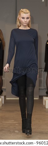 NEW YORK - FEBRUARY 12: Model shows off dress by Daniella Kallmeyer collection during Fashion week at The Highline Loft in Manhattan on February 12, 2012 in New York City