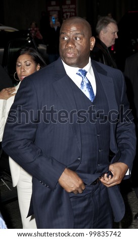 NEW YORK - APRIL 11: Magic Johnson attends the \'Magic/Bird\' Broadway opening night at the Longacre Theatre on April 11, 2012 in New York City.