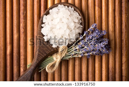 Natural bath salt wooden spoon, organic product.