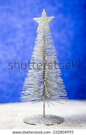 Christmas silver tree, greeting card. Christmas background.