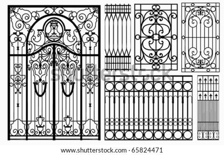 Wrought iron gate and fence. vector