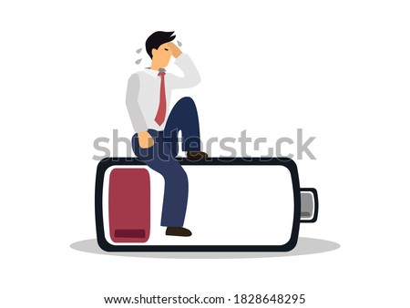 Businessman with low battery red color. Business life energy. Flat vector illustration design.