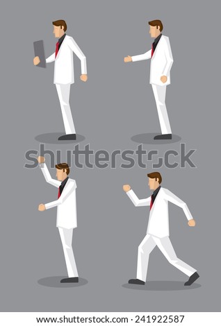 vector illustration of man in stylish white suit and red necktie in profile view isolated on grey background